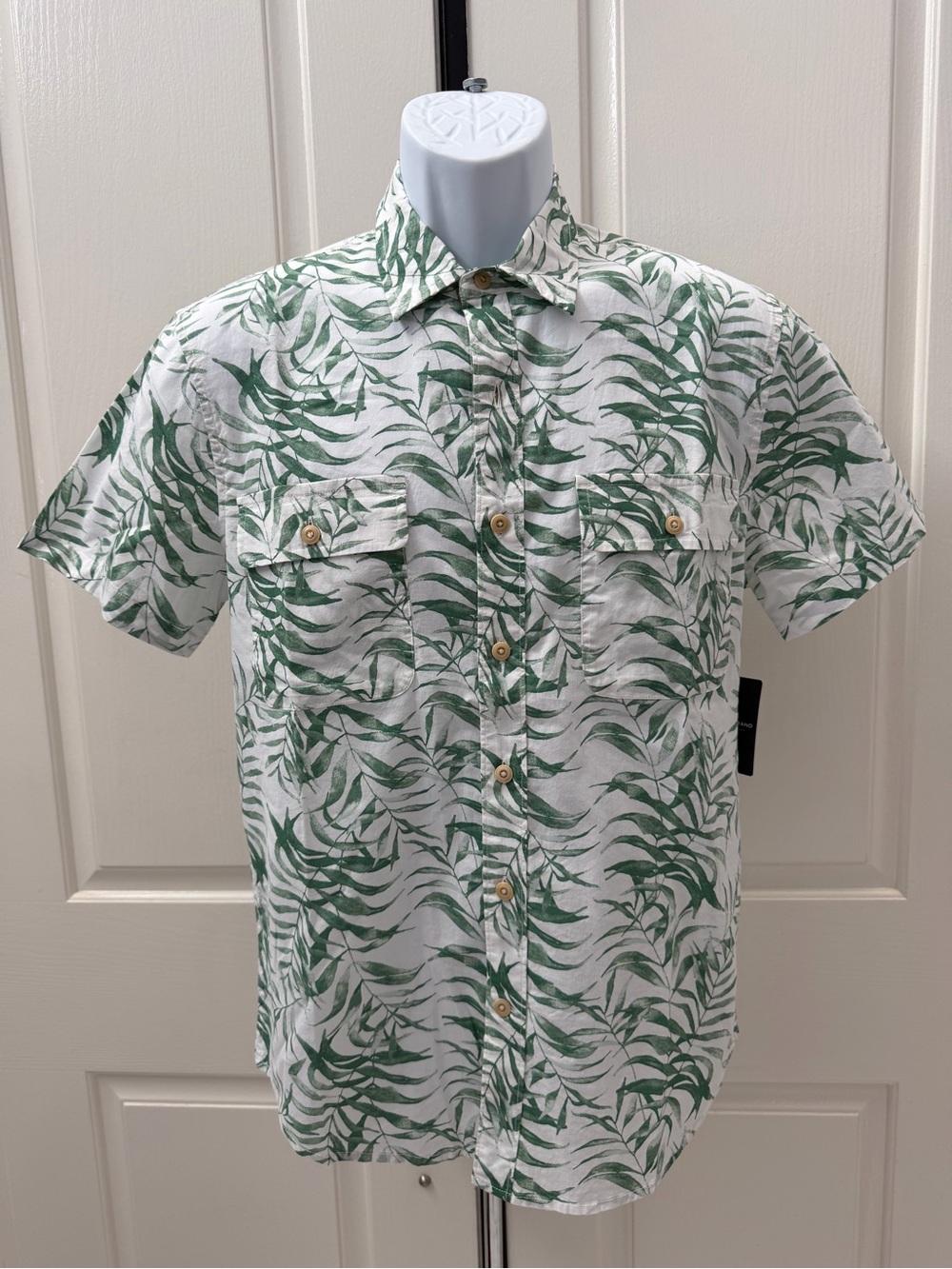 Lucky Brand White & Green Tropical Print Short-Sleeve Shirt Sz S